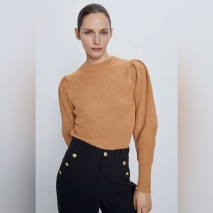 ZARA knit puff sleeve sweater .